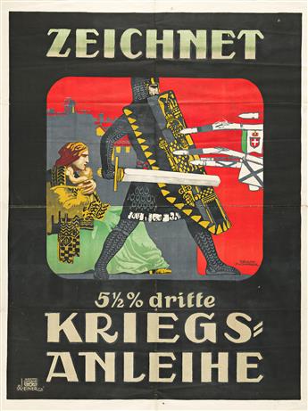 VARIOUS ARTISTS. ZEICHNET / KRIEGSANHLEIHE. Group of 7 posters. Circa 1917. Sizes vary.